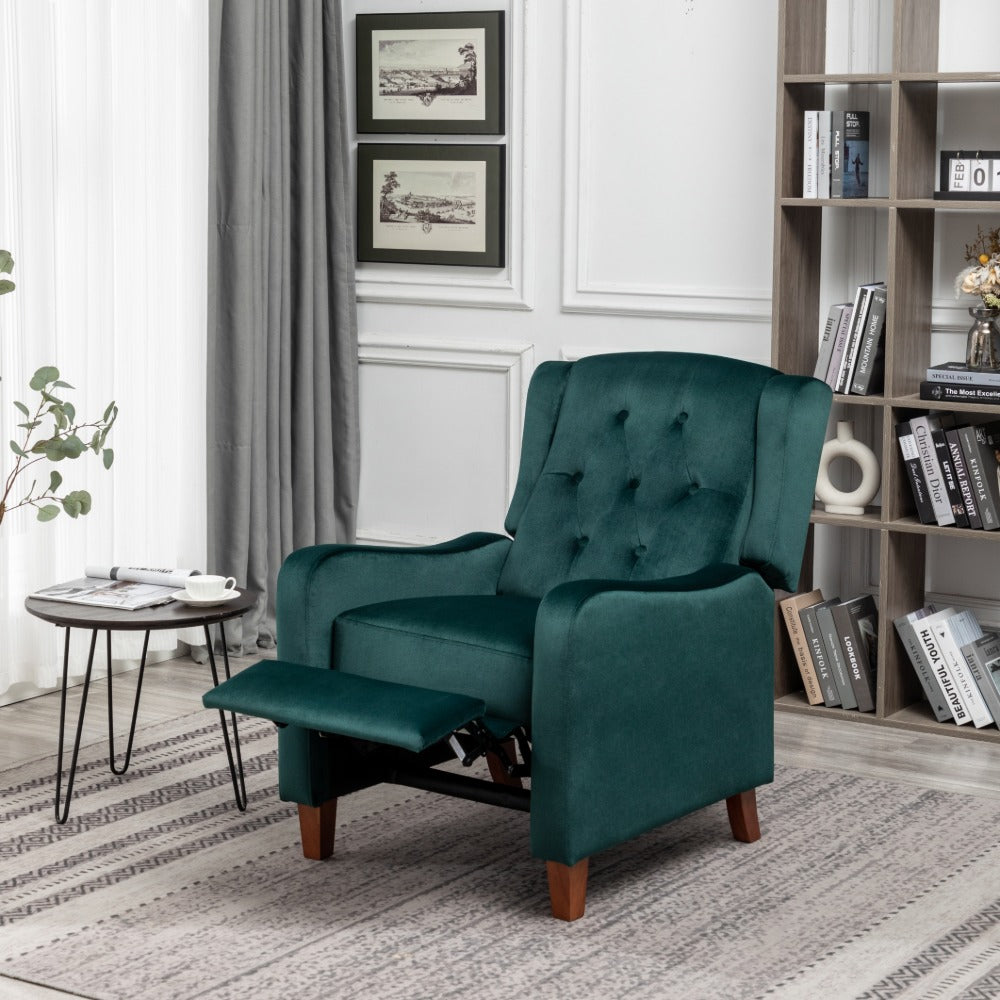 Velvet Upholstered Push Back Recliner Armchair