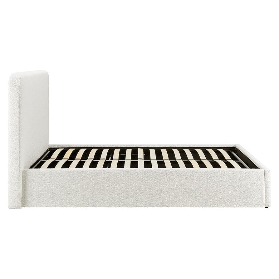 Elvie Ottoman Storage Beige Boucle Teddy Fleece Pneumatic Lift Up Bed Frame Double or King Bed