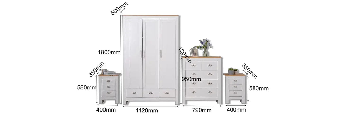 Heritage 4 Piece Bedroom Wardrobe Chest Set With Bedside Tables