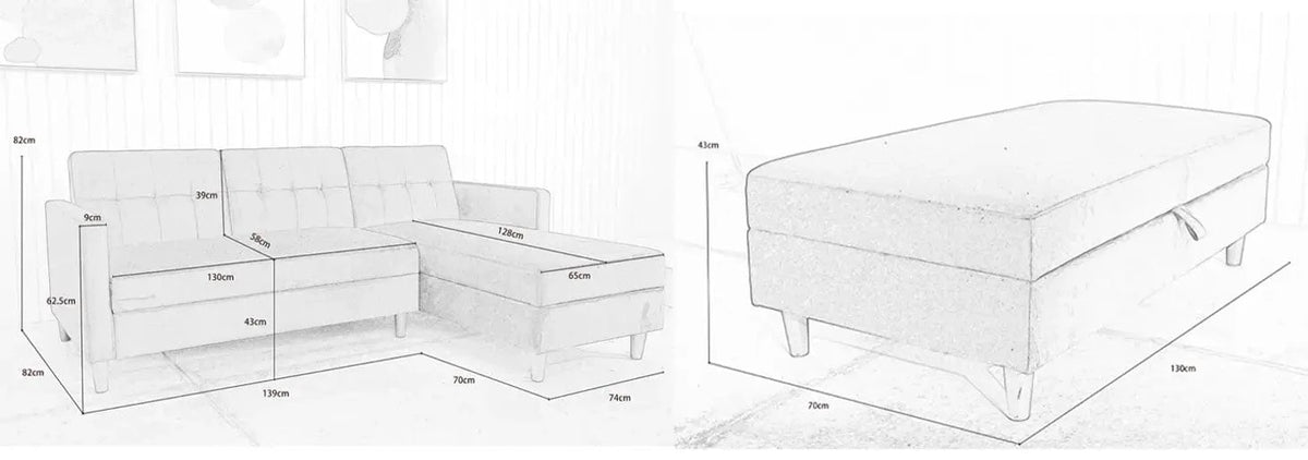 Destin Reversible Green Velvet Corner Sofa With Storage Chaise and Ottoman Bench