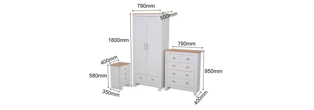 Heritage 3 Piece Bedroom Set Wardrobe Chest Bedside Table Set