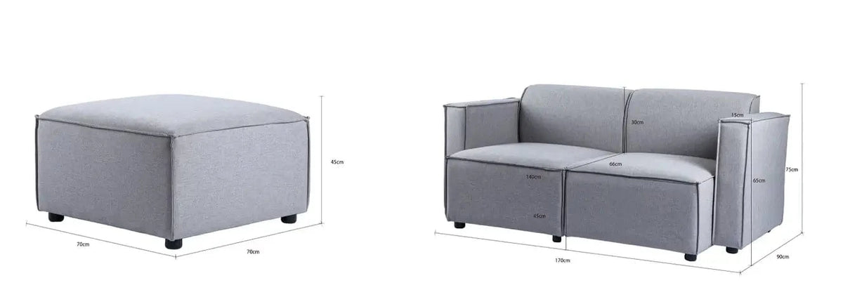 Tessa Modular 2 Seater Sofa with 2 Ottomans