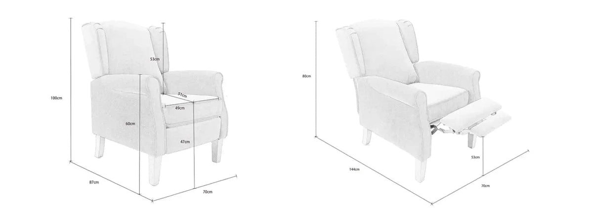 Ascot Wingback Velvet Recliner Chair In Grey