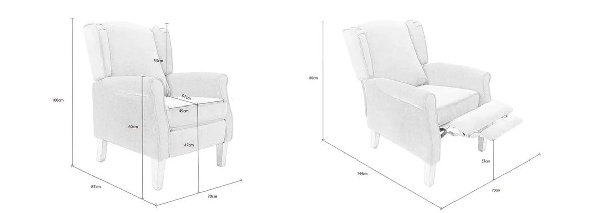 Ascot Wingback Fabric Recliner Chair In Grey/Cream/Blue/Red Tartan