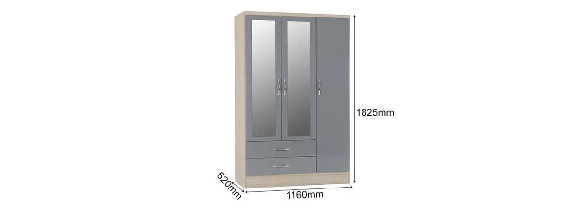 Agata 3 Door 2 Drawer Mirrored Wardrobe
