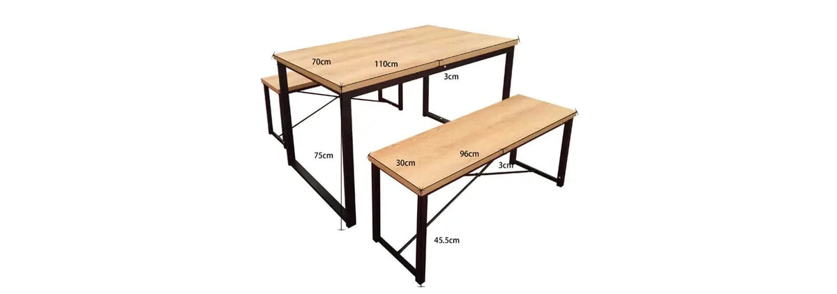 Belluno Industrial Style Dining Table Set with 2 Benches