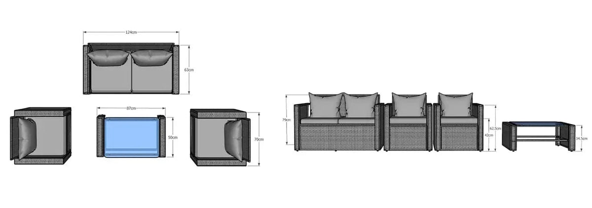 Rosen 4 Seater Rattan Garden Furniture Set In Grey