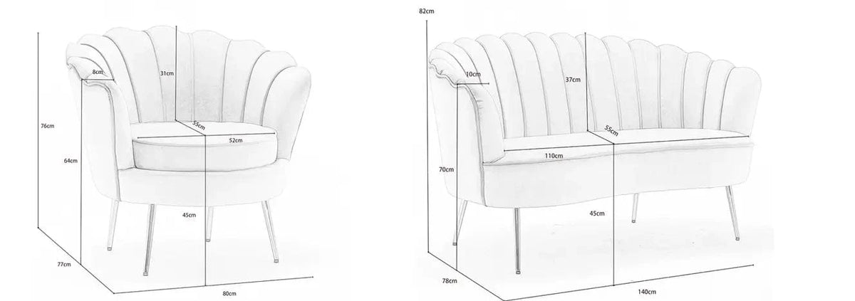 Mollis Plush Velvet Shell Chair & 3 Seater Sofa Set In Pink