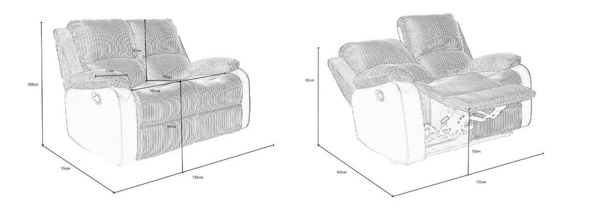 Boston Grey Plush Fabric 2 Seater Recliner