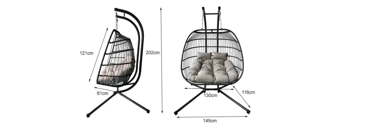 Bradway Hanging Rope Swing Double Indoor Outdoor Egg Chair with Grey Cushions