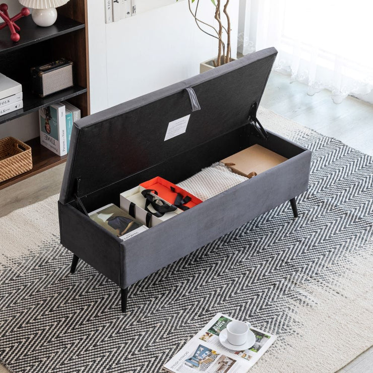 Hobart Velvet Foldable Storage Ottoman Bench