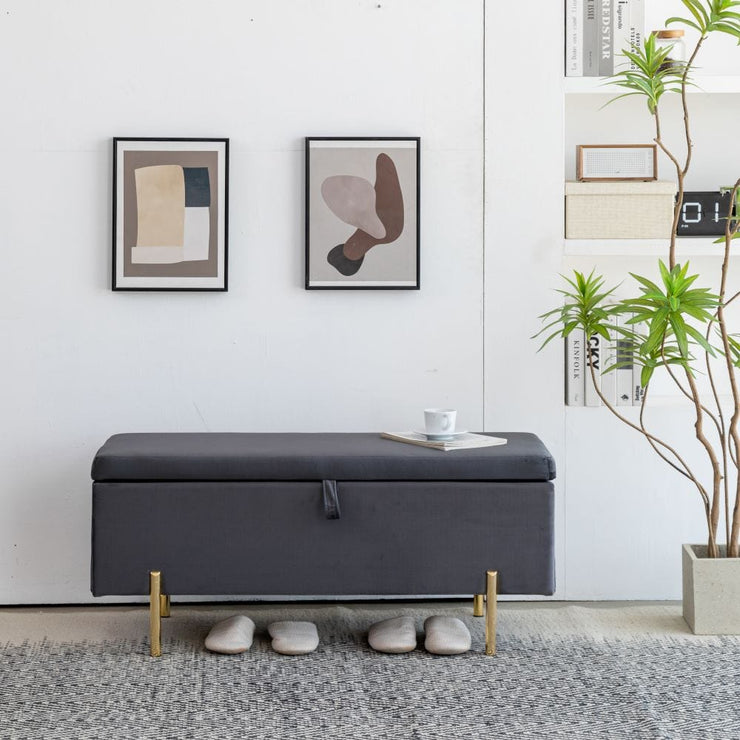 Velvet Storage Ottoman With Brushed Gold Legs