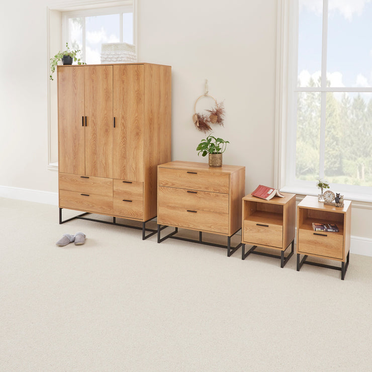 Belluno Industrial Style Bedroom Set with Wardrobe Chest and 2 Bedsides
