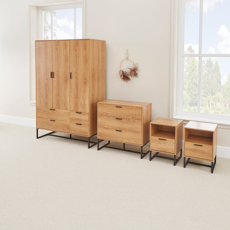 Belluno Industrial Style Bedroom Set with Wardrobe Chest and 2 Bedsides