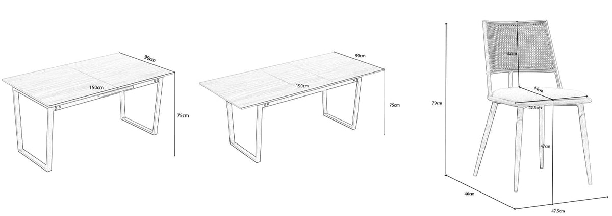 Belluno Extending Dining Table Set with 4 PE Rattan Chairs