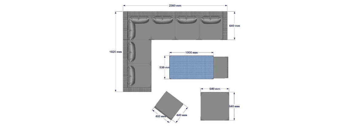 Vancouver 9 Seater Corner Rattan Garden Set In Grey with fire pit option