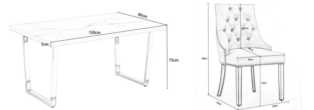 Etta Rectangle Dining Table Set with 4 Velvet Chairs