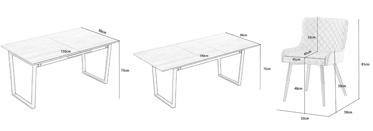 Belluno Extending Dining Table Set with 4 Velvet Chairs