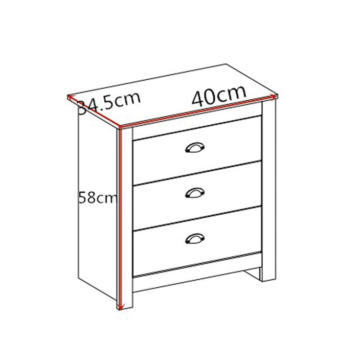 Heritage 3 Drawer Bedside Table Bedside Cabinet