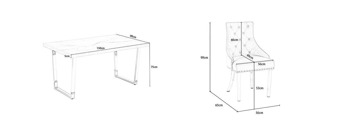 Etta White Marbled Effect Trestle Dining Table Set with 6 Velvet Button Back Chairs
