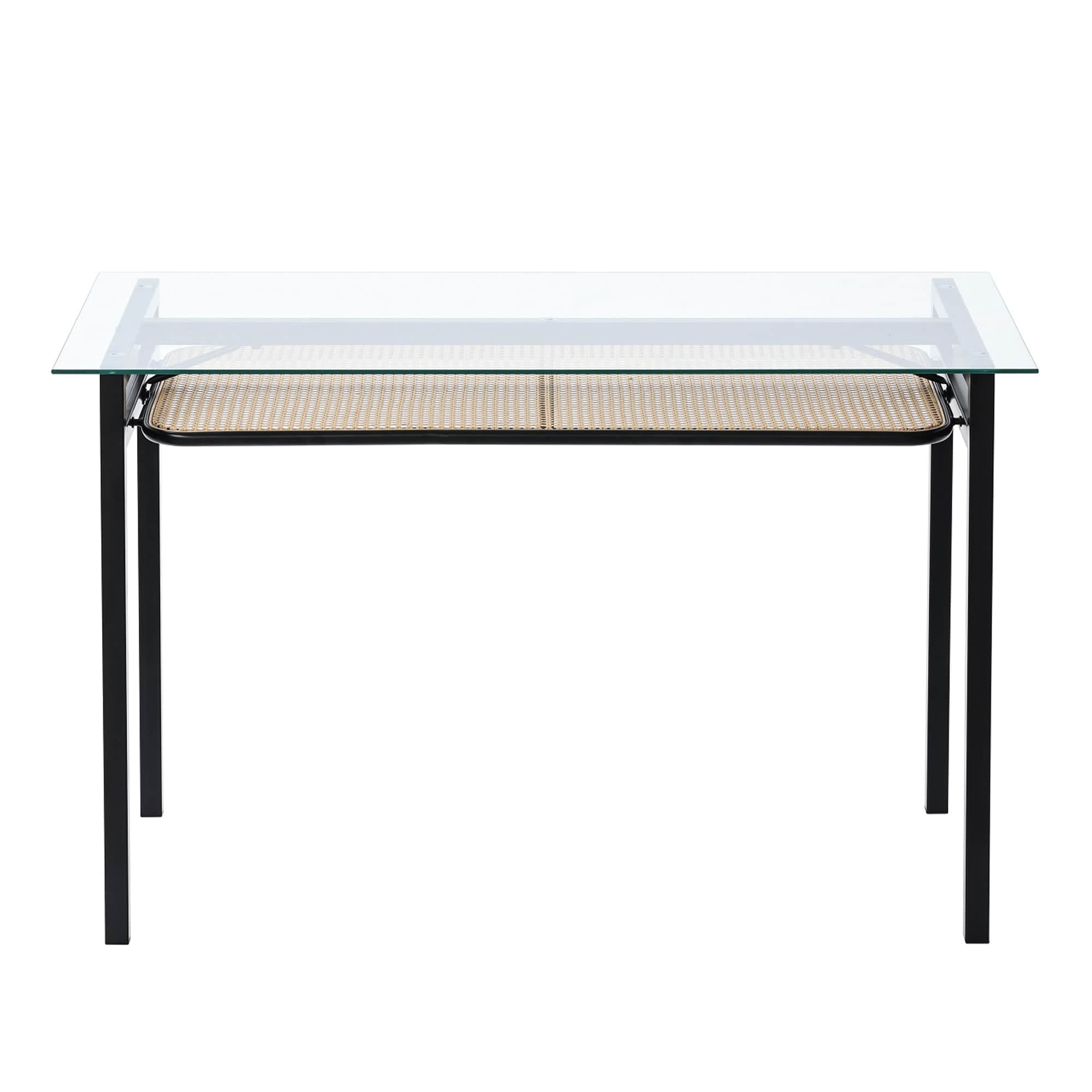 Boho 120CM Glass Top Rattan Dining Table Set With Chairs And Bench