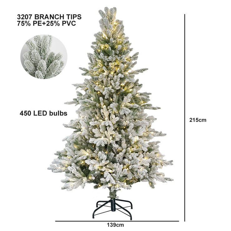 Pre-Lit Snowy Flocked Artificial Christmas Tree With Quick Pole And Skirt Option