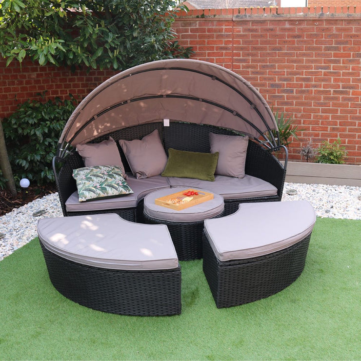 Camrose Rattan Garden Day Bed in Black