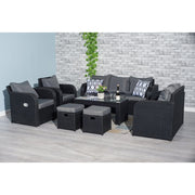 Lotus 9 Seater Rattan Garden Furniture Recliner Cube Sofa Set In Black