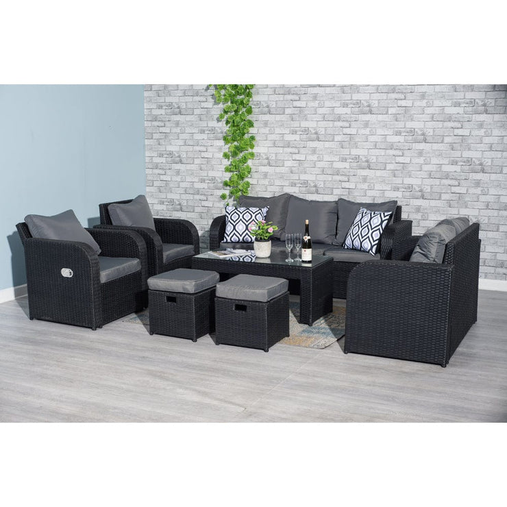 Lotus 9 Seater Rattan Garden Furniture Cube Set In Black
