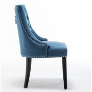 Avers Blue Velvet Button Back Dining Chairs Rubber Leg