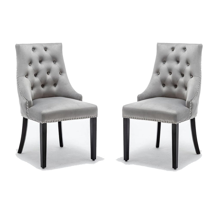 Avers Light Grey Velvet Button Back Dining Chairs