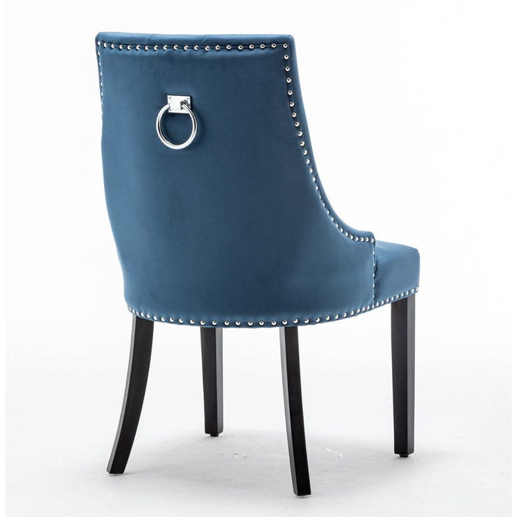 Avers Blue Velvet Button Back Dining Chairs Rubber Leg