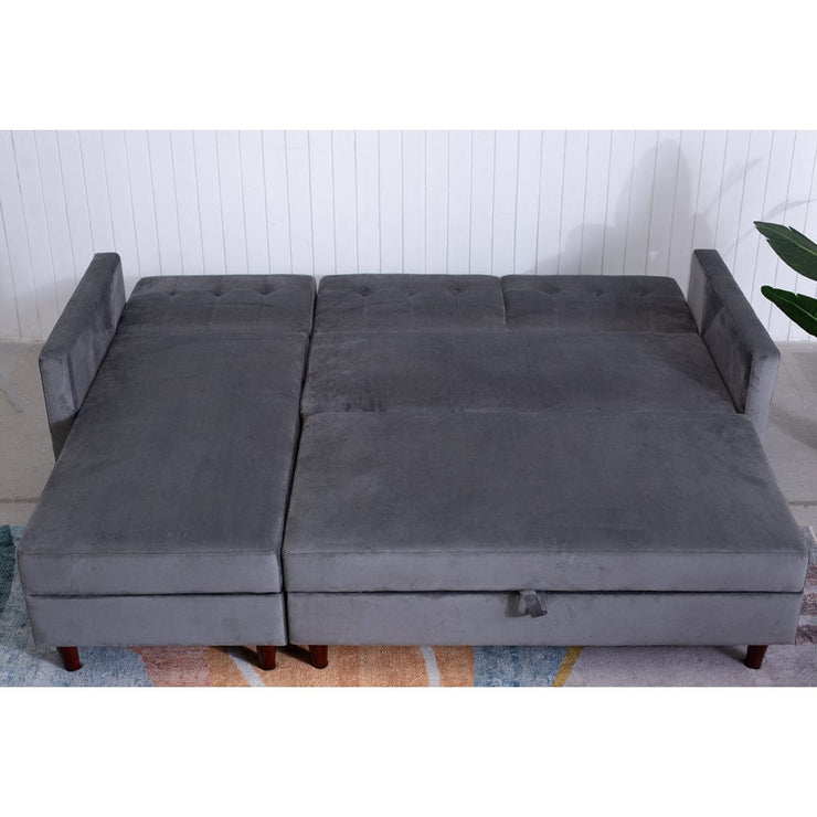 Destin Reversible Grey Velvet Corner Sofa With Storage Chaise and Ottoman Bench