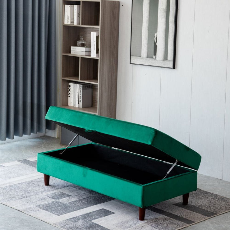 Destin Reversible Green Velvet Corner Sofa With Storage Chaise and Ottoman Bench