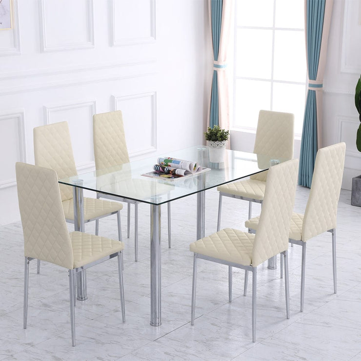 Orsa Dining Table Set With 6 Chairs In Cream