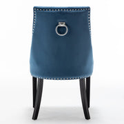 Avers Blue Velvet Button Back Dining Chairs Rubber Leg