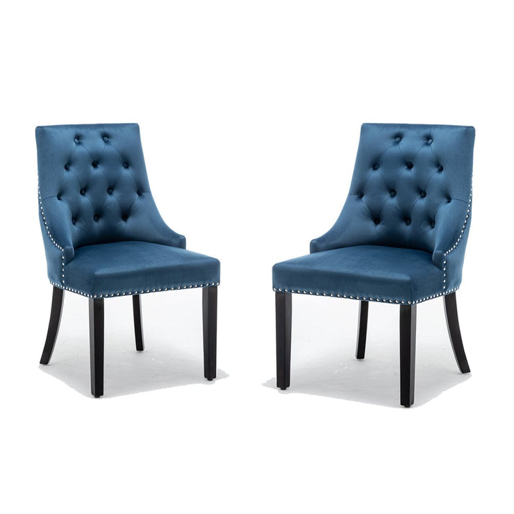 Avers Blue Velvet Button Back Dining Chairs Rubber Leg