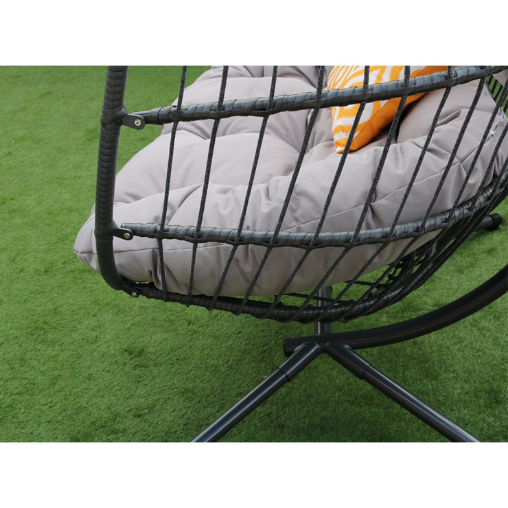 Bradway Hanging Rope Swing Double Indoor Outdoor Egg Chair with Grey Cushions