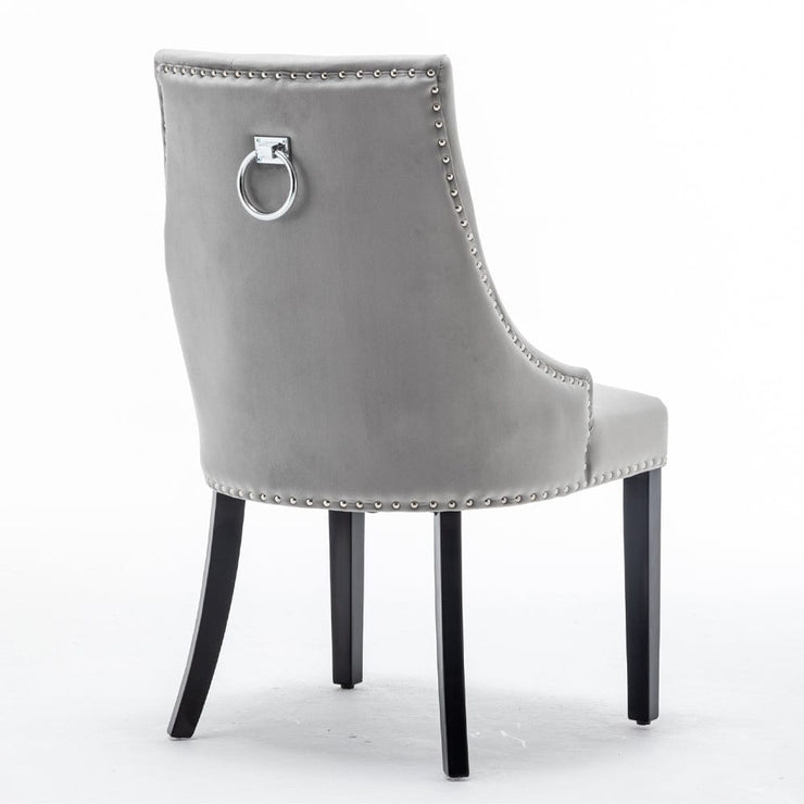 Avers Light Grey Velvet Button Back Dining Chairs