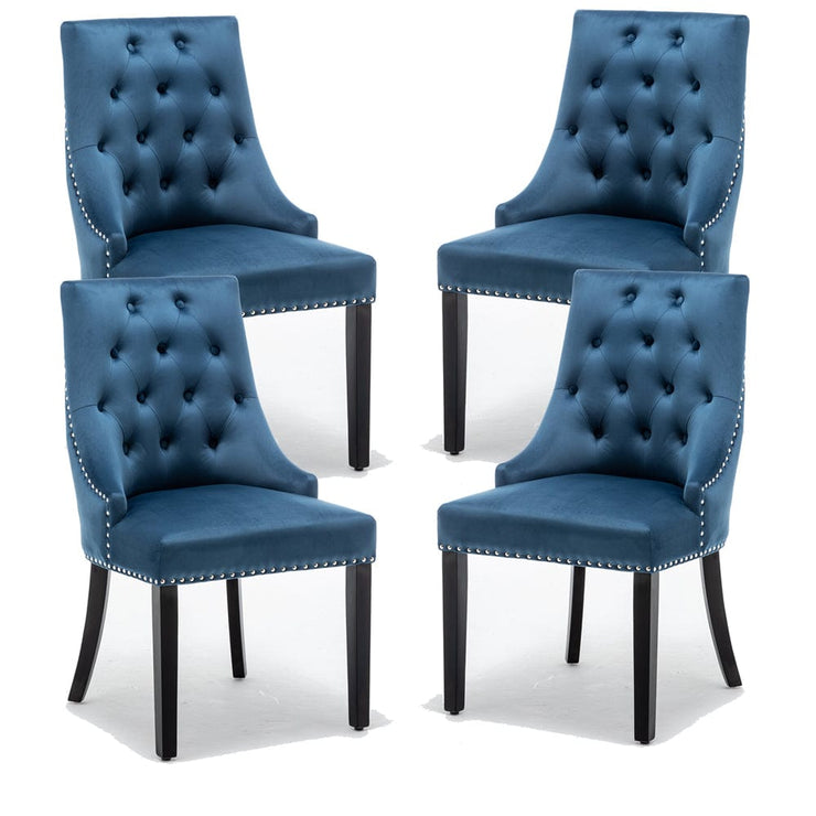 Avers Blue Velvet Button Back Dining Chairs Rubber Leg
