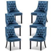 Avers Blue Velvet Button Back Dining Chairs Rubber Leg