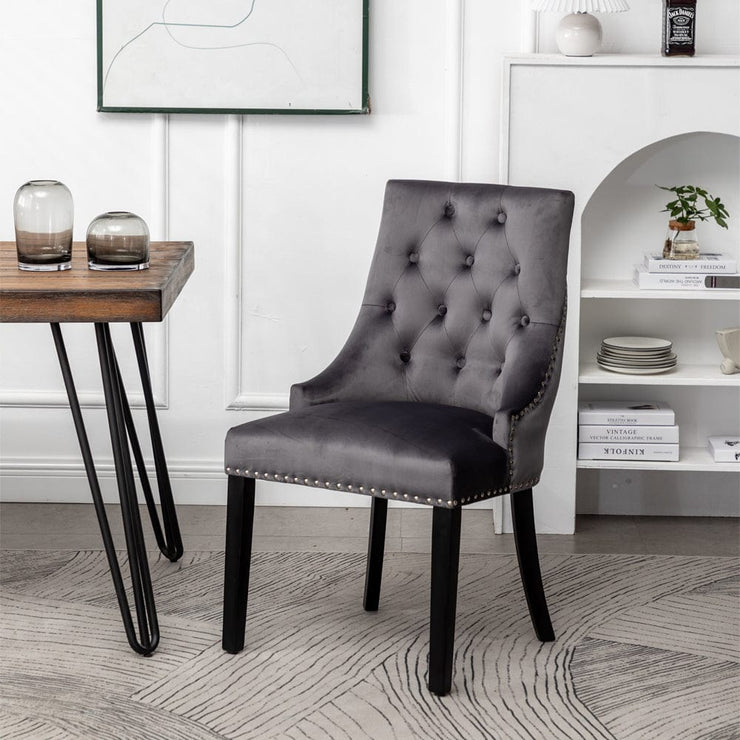 Avers Grey Velvet Button Back Dining Chairs