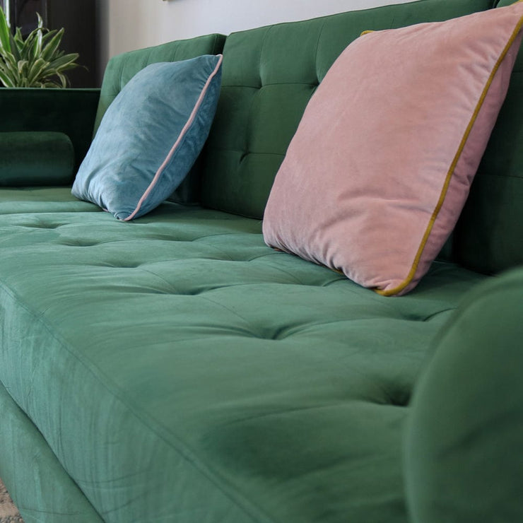 Avery Chaise End Velvet Corner Sofa In Green