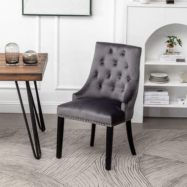 Avers Grey Velvet Button Back Dining Chairs