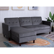 Destin Reversible Grey Velvet Corner Sofa With Storage Chaise and Ottoman Bench