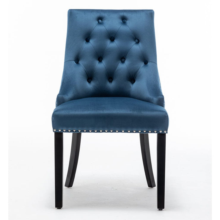 Avers Blue Velvet Button Back Dining Chairs Rubber Leg