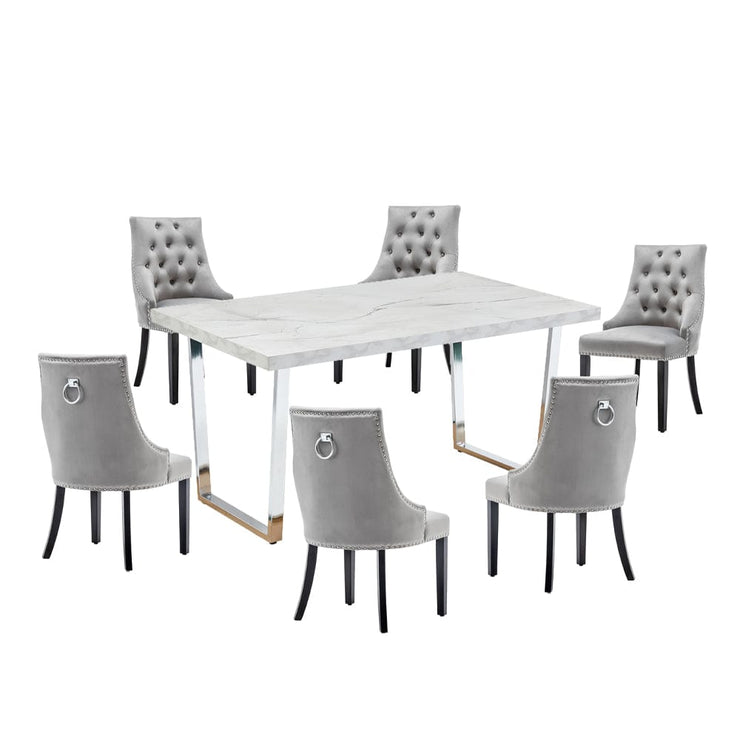 Etta Rectangle Dining Table Set with 6 Velvet Chairs