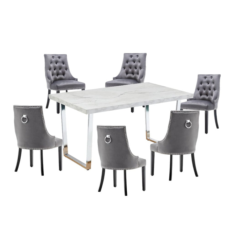 Etta Rectangle Dining Table Set with 6 Velvet Chairs