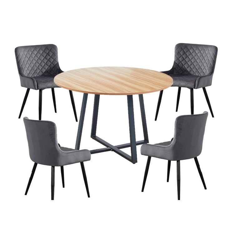 Belluno Round Dining Table Set with metal leg with 4 Velvet Chairs