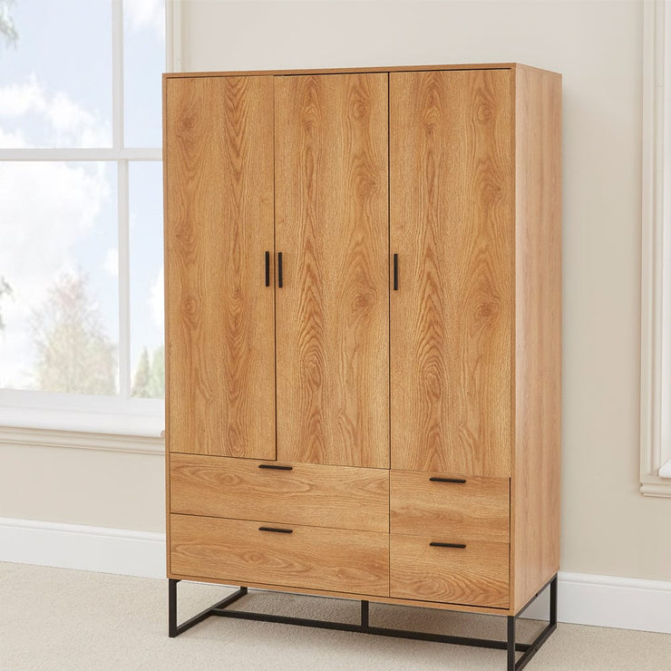 Belluno Industrial Style 3 Door 4 Drawer Wardrobe